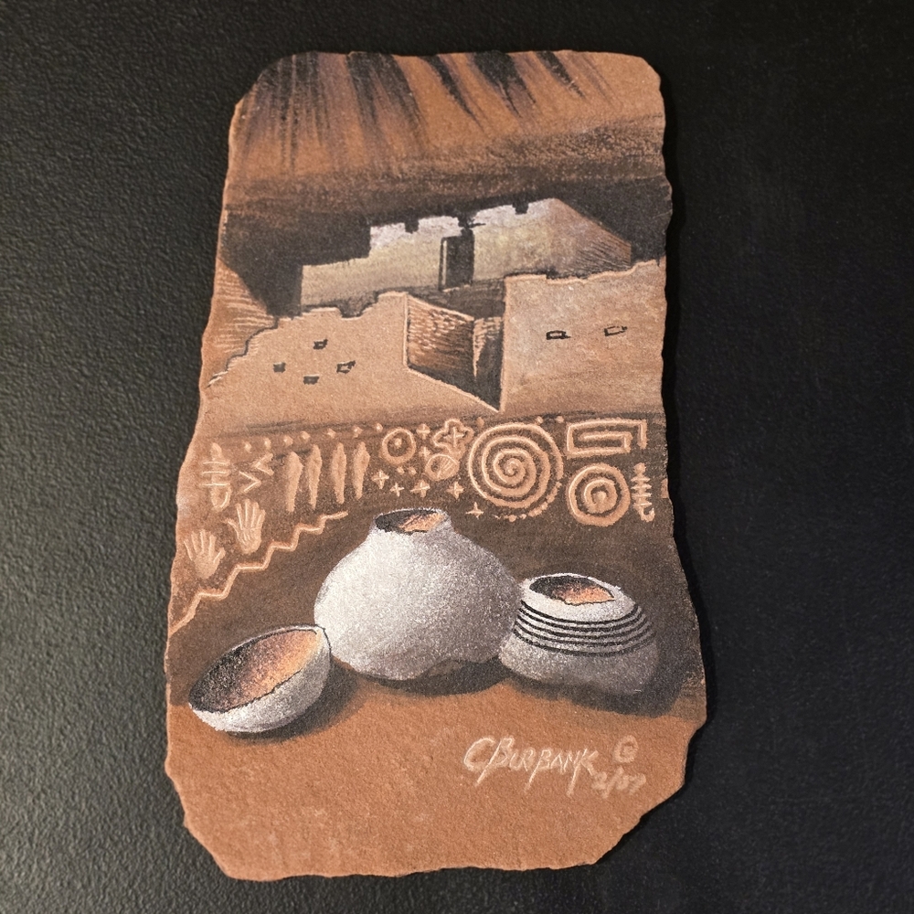 Navajo Painting on Slate/Sandstone Signed by Gerald Burbank 2007